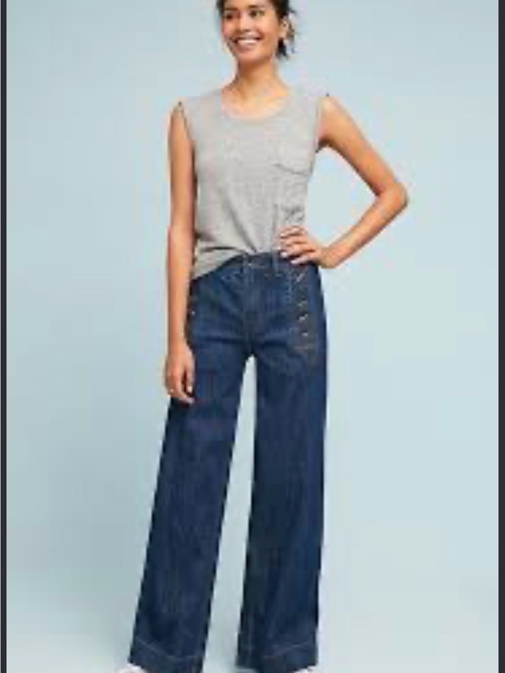 Pilcro Wide Leg High-Rise Dark Blue Jeans - Women's size 25 petite